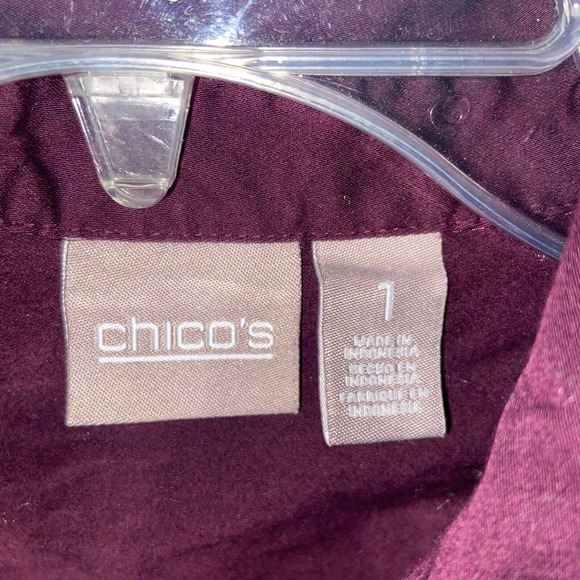 Chico's Button Up Top Womens 1 Burgundy Casual Collared Long Sleeve Cutout - Picture 4 of 11
